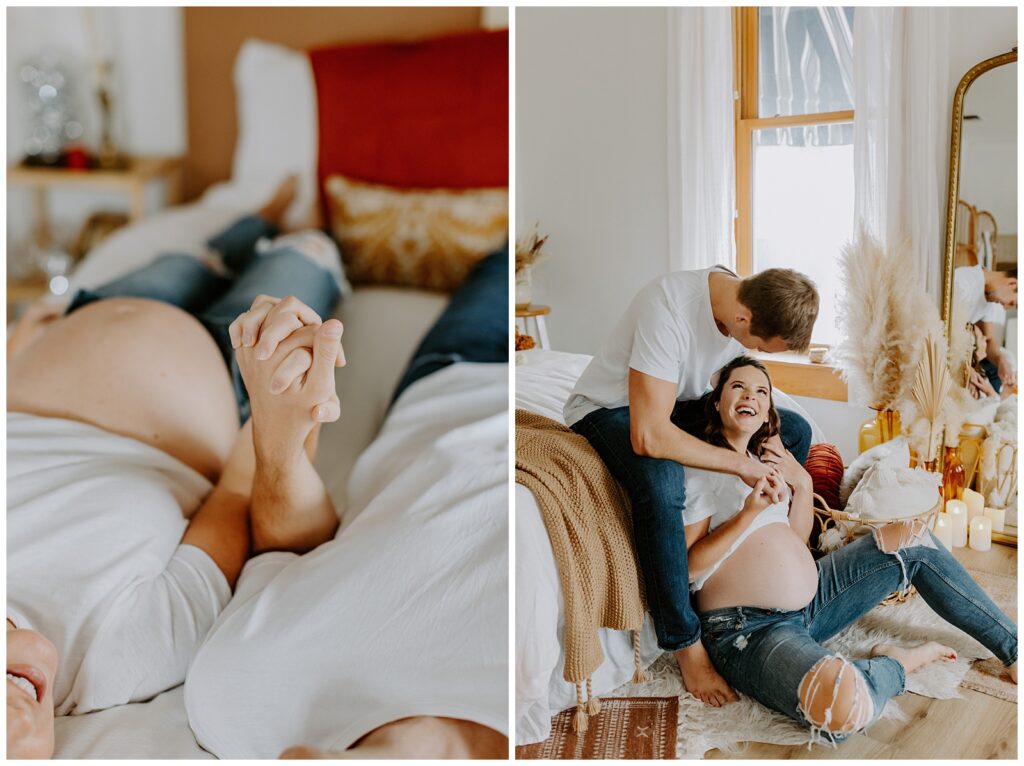 Rust & Honey was the perfect location for a cozy studio maternity session; they had the best warm boho decor.