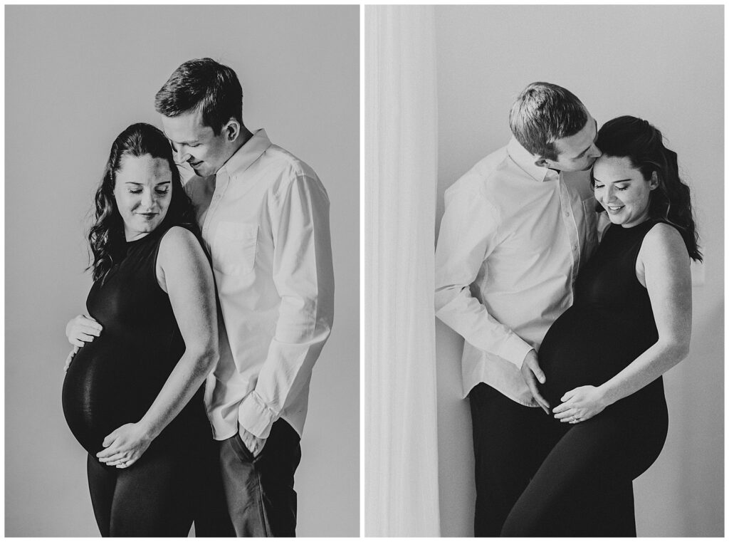 For Whitney + Alex's photos at Rust & Honey studio in Fortville, Indiana, she wore a sleek black outfit to emphasize her bump and it gave the best modern vibes!