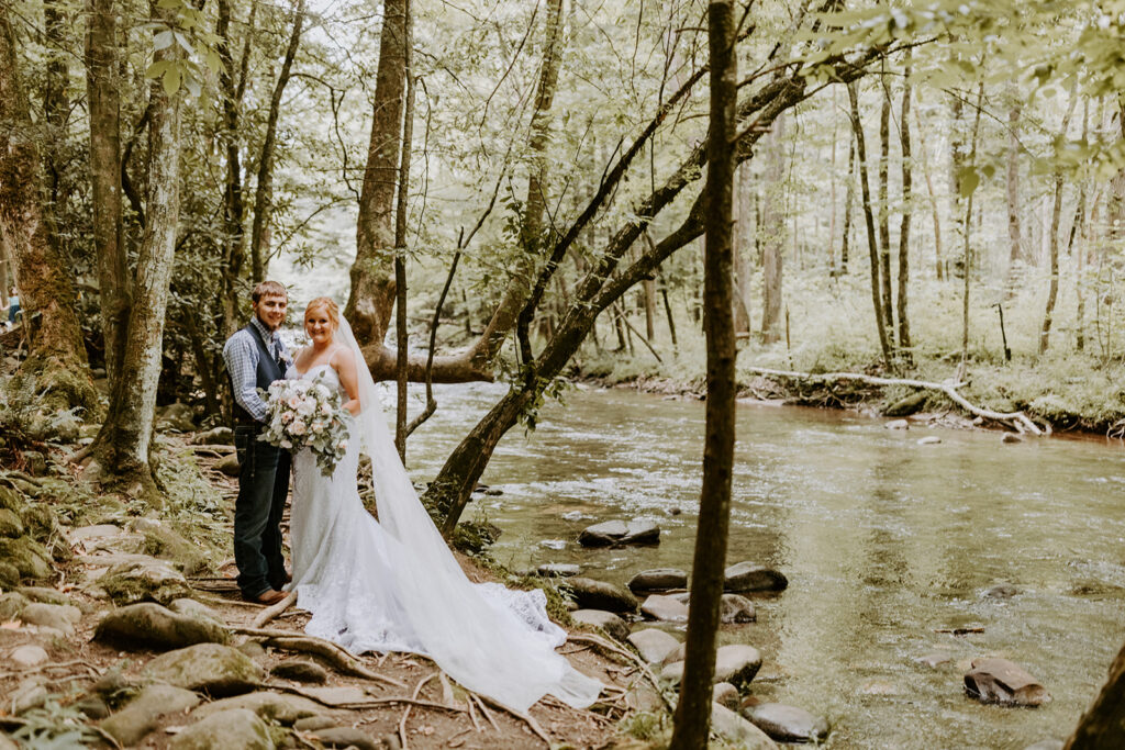 Savannah and Drew hiked alongside a river in the National Park on their wedding day.