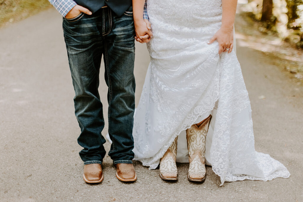 Savannah and Drew wore cowboy boots for their elopement in the Great Smoky Mountains.